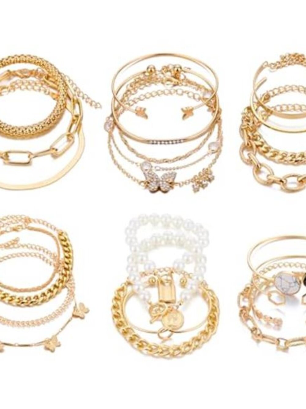 Gold Chain Bracelet Set Cuban Link Bangle Stackable Anklet Jewelry Set Women